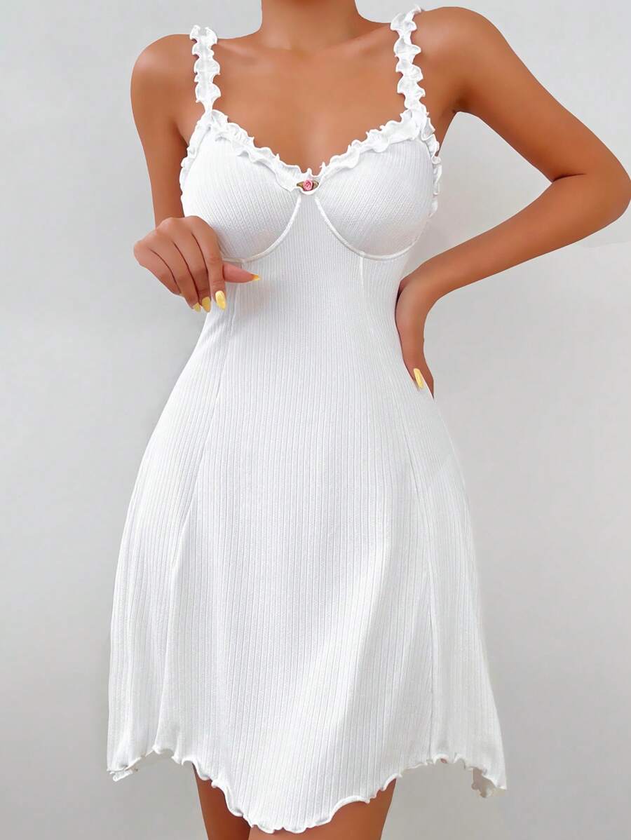 Snug Zone Lettuce Trim Cami Pajama Nightdress - White - View 1