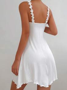 Snug Zone Lettuce Trim Cami Pajama Nightdress - White - View 2