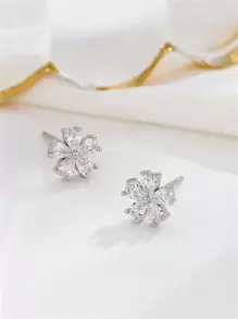 CHOSHILAR 1 cặp hoa tai đính đá Cubic Zirconia quyến rũ dành cho phụ nữ để trang trí hàng ngày cho ngày lễ tình nhân, mẹ, mẹ, ngày của mẹ, quà tặng - Bạc - Xem 5