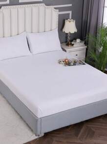 1pc Solid Color White Fitted Sheet, Modern Soft Stretchy Fitted Bottom Sheet For Bedroom - White - View 2