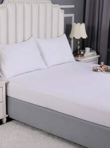 1pc Solid Color White Fitted Sheet, Modern Soft Stretchy Fitted Bottom Sheet For Bedroom - White - View 3