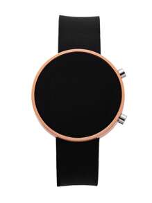 Women's Minimalist Black Silicone Strap Digital Electronic Watch, Round LED Display, Casual Sports Watch For Ladies And Students, Soft Rubber Band, Cute And Fashionable Watch Accessory - Black - View 5