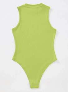 SHEIN Privé 夏季實色肋紋無袖連體服 - 青檸色 - 查看 2
