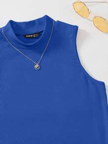 SHEIN Unity Mock Neck Crop Tank Top Without Necklace - Royal Blue - View 3