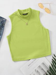 SHEIN Unity Mock Neck Crop Tank Top Without Necklace - Lime Green - View 1