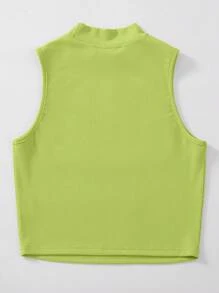SHEIN Unity Mock Neck Crop Tank Top Without Necklace - Lime Green - View 2