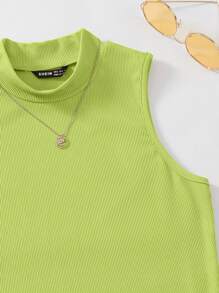 SHEIN Unity Mock Neck Crop Tank Top Without Necklace - Lime Green - View 3