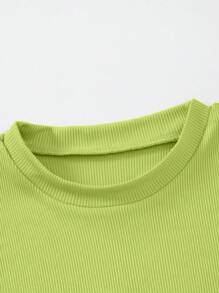 SHEIN Privé 夏季實色肋紋無袖連體服 - 青檸色 - 查看 4