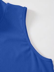 SHEIN Unity Mock Neck Crop Tank Top Without Necklace - Royal Blue - View 5