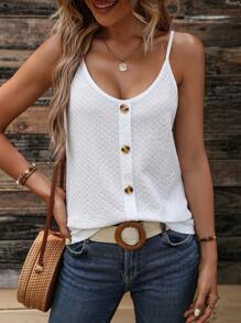 SHEIN LUNE Button Detail Cami Top - White - View 1