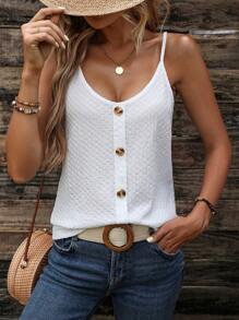 SHEIN LUNE Button Detail Cami Top - White - View 4