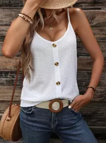 SHEIN LUNE Button Detail Cami Top - White - View 5