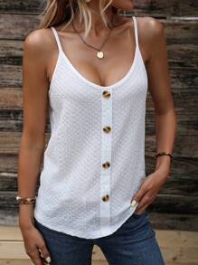 SHEIN LUNE Button Detail Cami Top - White - View 6