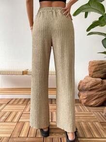 SHEIN Essnce Quần nữ màu trơn Giải trí - Màu Khaki - Xem 2