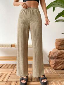 SHEIN Essnce Quần nữ màu trơn Giải trí - Màu Khaki - Xem 5