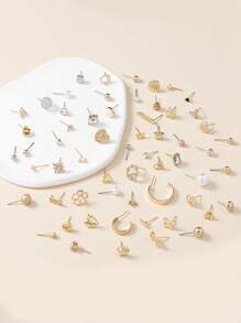 60 Cái/bộ Thời Trang Hợp Kim Kẽm Bướm & Ngọc Trai Giả Trang Trí Bông Tai Nữ Trang Trí Hàng Ngày - Vàng - Xem 2