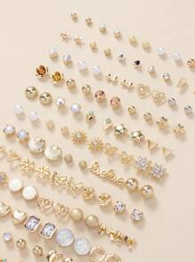 60 Cái/bộ Thời Trang Hợp Kim Kẽm Bướm & Ngọc Trai Giả Trang Trí Bông Tai Nữ Trang Trí Hàng Ngày - Vàng - Xem 7