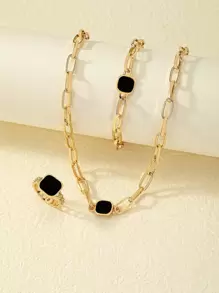 3 cái/bộ Bộ trang sức trang trí hình vuông thời trang dành cho nữ để trang trí hàng ngày - Vàng - Xem 2