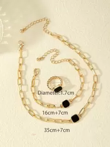 3 cái/bộ Bộ trang sức trang trí hình vuông thời trang dành cho nữ để trang trí hàng ngày - Vàng - Xem 3