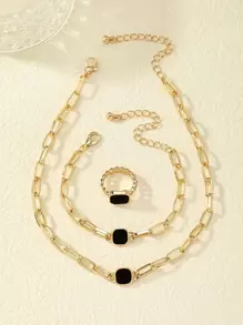 3 cái/bộ Bộ trang sức trang trí hình vuông thời trang dành cho nữ để trang trí hàng ngày - Vàng - Xem 4