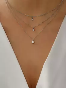 2 Cái/bộ Thời Trang Bằng Thép Không Gỉ Đá Vòng Cổ Cho Nữ Trang Trí Hàng Ngày - Bạc - Xem 1