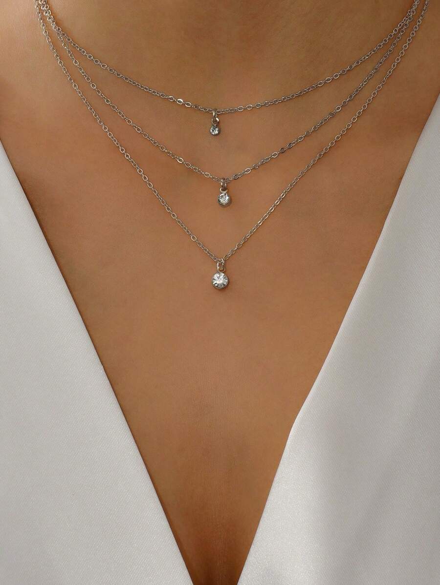 2 Cái/bộ Thời Trang Bằng Thép Không Gỉ Đá Vòng Cổ Cho Nữ Trang Trí Hàng Ngày - Bạc - Xem 1