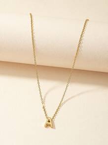 1入組時尚鋅合金單字母墜飾鏈條樣式項鍊適合女士 - 金黃色 - 查看 2