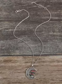 1pc Boho Zinc Alloy Mushroom Decor Moon Charm Necklace For Women For Gift