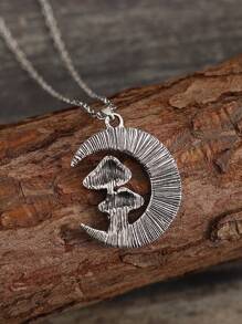 1pc Boho Zinc Alloy Mushroom Decor Moon Charm Necklace For Women For Gift