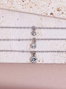 2 Cái/bộ Thời Trang Bằng Thép Không Gỉ Đá Vòng Cổ Cho Nữ Trang Trí Hàng Ngày - Bạc - Xem 4