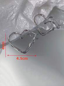 1 对时尚锌合金心形设计环形耳环，适合女士日常装饰情人节、妈妈、母亲、母亲节、礼物 - 銀色 - 查看 3