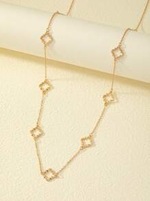 1入組時尚鋅合金幾何裝飾項鍊適合女士日常裝飾 - 金黃色 - 查看 2