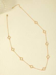 1入組時尚鋅合金幾何裝飾項鍊適合女士日常裝飾 - 金黃色 - 查看 3