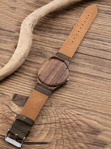 TJW 1 Miếng Nâu PU Polyurethane Dây đeo Giải trí Chống nước Hạt gỗ Mẫu Tròn Quay số đồng hồ Quartz , Đối với Cuộc sống hàng ngày - màu nâu - Xem 2