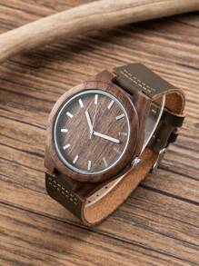 TJW 1 Miếng Nâu PU Polyurethane Dây đeo Giải trí Chống nước Hạt gỗ Mẫu Tròn Quay số đồng hồ Quartz , Đối với Cuộc sống hàng ngày - màu nâu - Xem 3