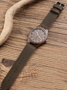 TJW 1 Miếng Nâu PU Polyurethane Dây đeo Giải trí Chống nước Hạt gỗ Mẫu Tròn Quay số đồng hồ Quartz , Đối với Cuộc sống hàng ngày - màu nâu - Xem 4