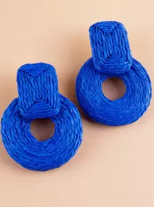 đôi bông tai thả vòng tròn mây tre đan cho phụ nữ để trang trí hàng ngày - Màu xanh lam - Xem 1