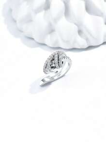 1pc Glamorous Cubic Zirconia Decor Ear Cuff For Women For Daily Decoration Copper Jewelry - Silver - View 2