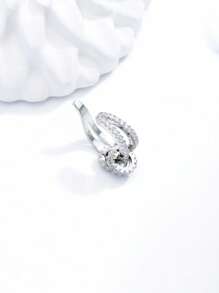 1pc Glamorous Cubic Zirconia Decor Ear Cuff For Women For Daily Decoration Copper Jewelry - Silver - View 3