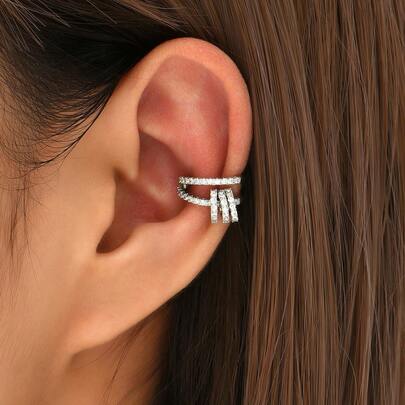 1入組魅力四射方晶鋯石裝飾耳夾適合女士日常裝飾銅首飾類