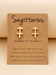 1對時尚鋅合金星座象徵耳釘適合女士日常裝飾 - 金黃色 - 查看 6