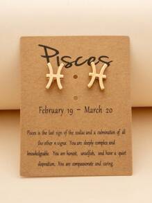 1對時尚鋅合金星座象徵耳釘適合女士日常裝飾 - 金黃色 - 查看 8