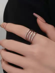 4入組極簡戒指 - 銀色 - 查看 1