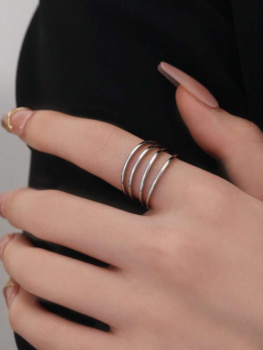 4入組極簡戒指 - 銀色 - 查看 1