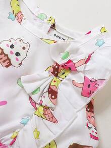 SHEIN Bebé Vestido con estampado de dibujos animados ribete con fruncido - Blanco - Ver 4