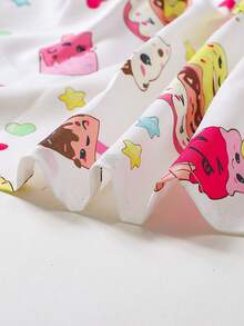 SHEIN Bebé Vestido con estampado de dibujos animados ribete con fruncido - Blanco - Ver 6