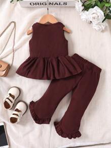 Bộ đồ Em bé Viên lá sen Gân đan màu trơn - Màu Đỏ Sâu - Xem 2