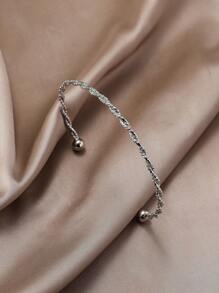 1入組時尚圓球裝飾扭結開口手鐲適合女士日常裝飾 - 銀色 - 查看 3