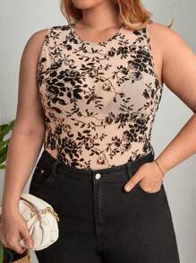 SHEIN Privé 大碼印花網紗背心上衣不附文胸 - 彩色 - 查看 1