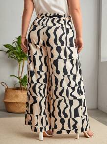 SHEIN Privé Pantalones con estampado de pierna ancha con cinturón - Multicolor - Ver 2